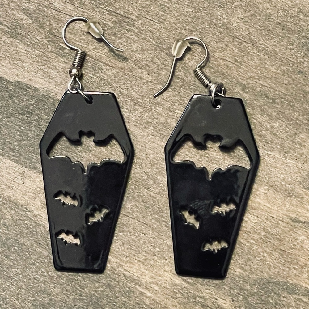 Black Bat Coffin Earrings